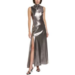 Lapointe Womens  Silk Metallic Drape Dress, Silver